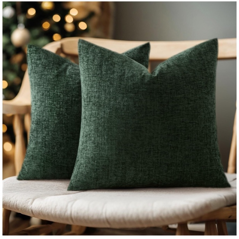 Dark Green CHENILLE HOLIDAY Throw Pillow Covers SQUARE 18x18” (2-Pack)